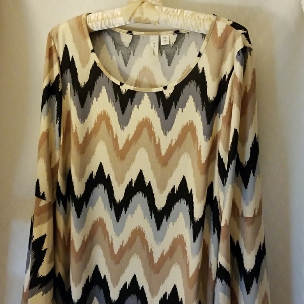 Tacera Beige, Tan and Black Bell Sleeve Dress