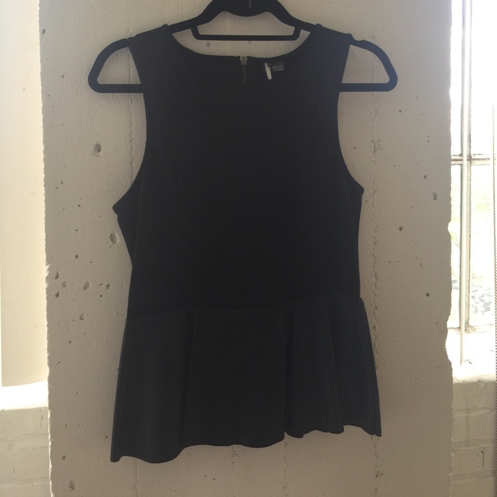 Black, vegan leather, peplum top