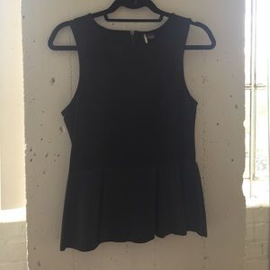 Black, vegan leather, peplum top