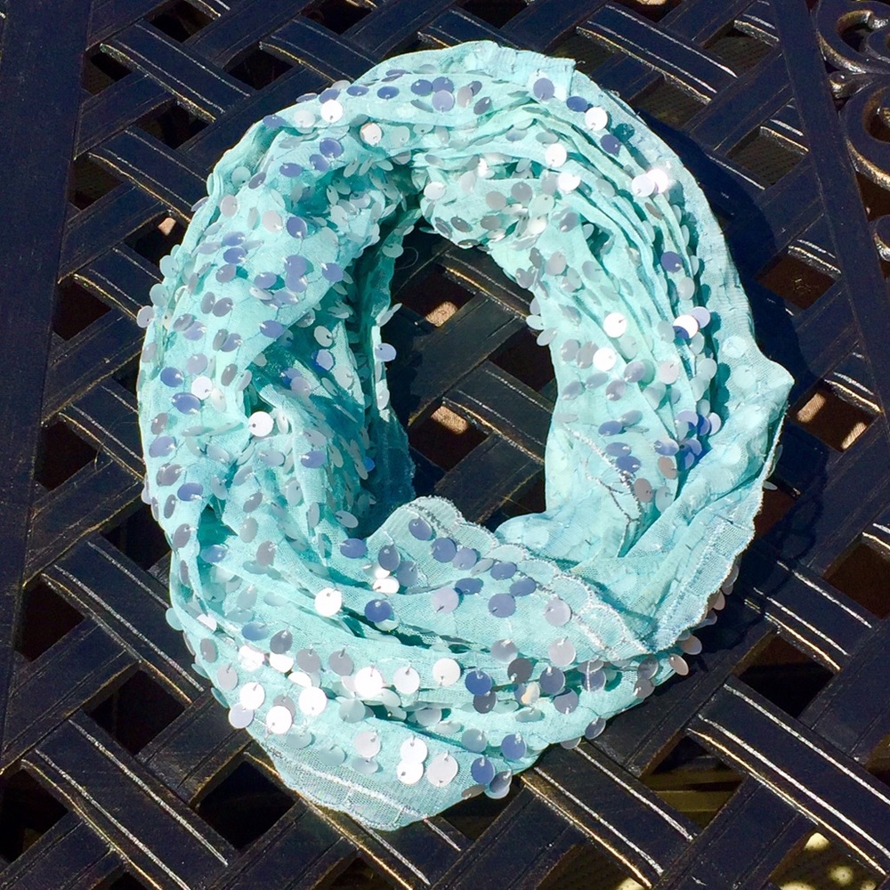 Infinity Scarf Baby Blue Silver Sequin Dot