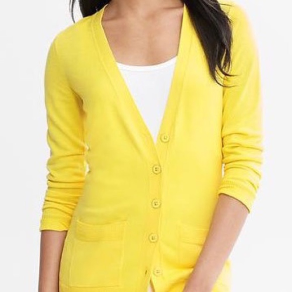 Bright yellow banana republic long v-neck cardigan