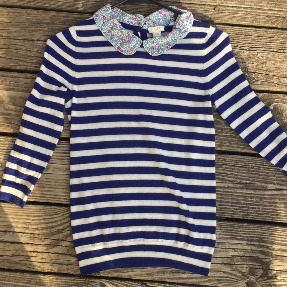 J. Crew striped/floral Peter Pan collar sweater