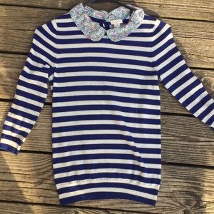 J. Crew striped/floral Peter Pan collar sweater