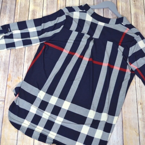 Plus Size Navy Checker Top - Picture 3 of 3