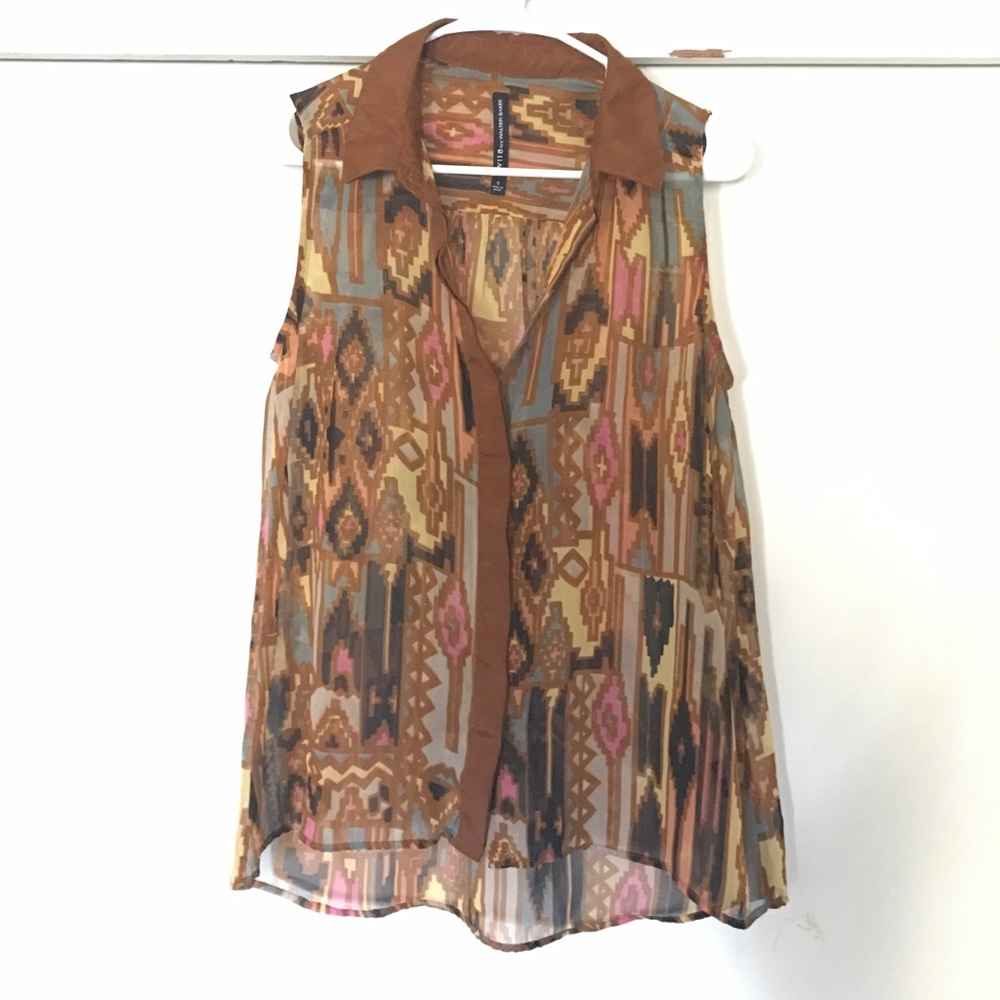 Aztec print high low tank top (see through)