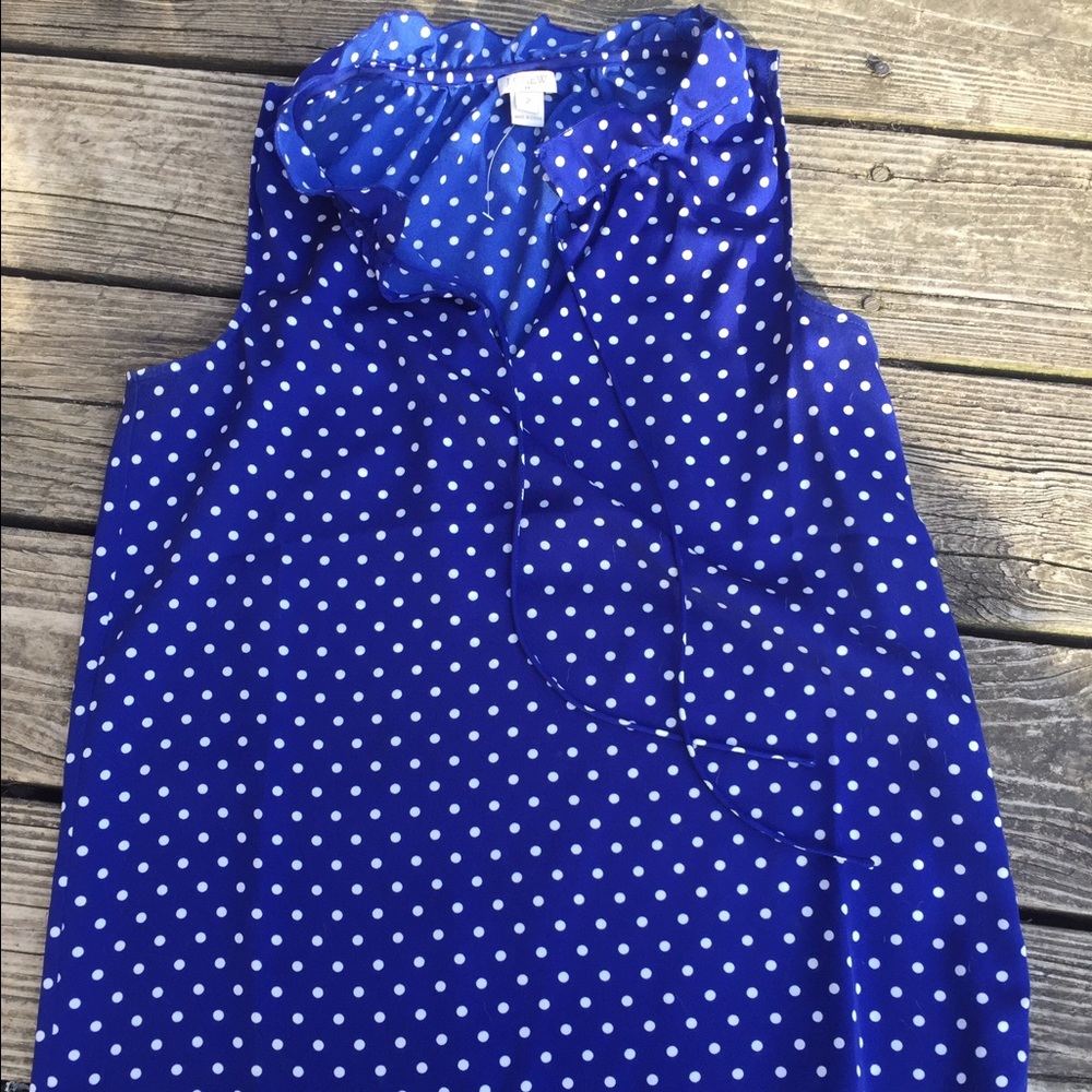J. Crew blue polka dot silk tank