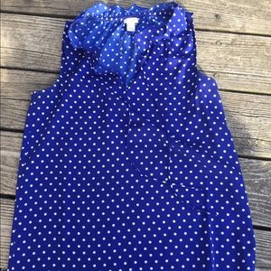 J. Crew blue polka dot silk tank