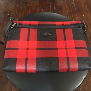 Coach Red and black plaid cross body purse