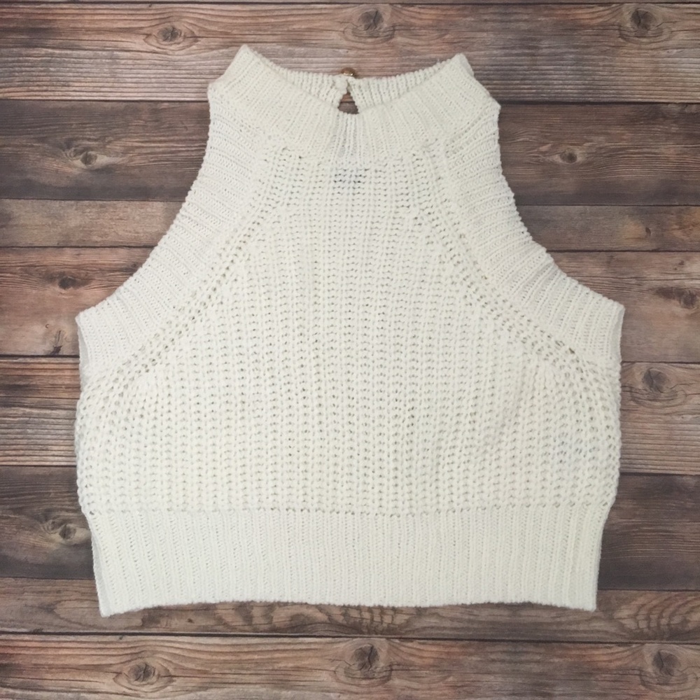 White Cream Knit Crop Top