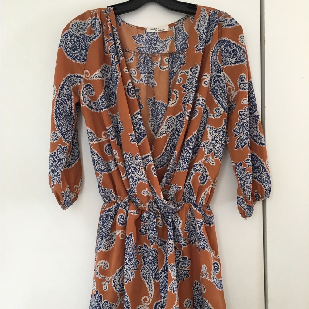 Burnt orange and navy paisley romper