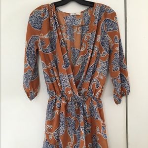 Burnt orange and navy paisley romper