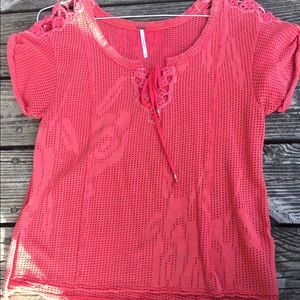Free People lace up crochet insert boxy top