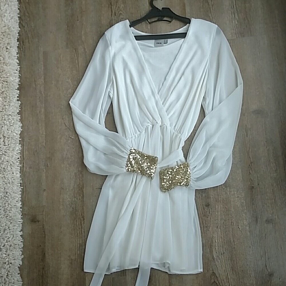 Elegant Off White Grecian Style Mini Dress