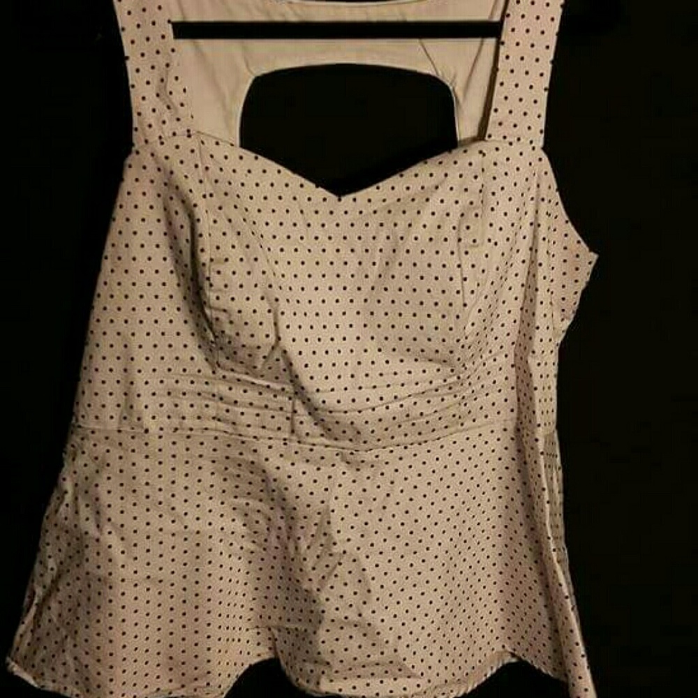 Torrid White and black polka dot peplum top