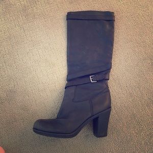 Black leather heeled boots by Ann Taylor Loft.