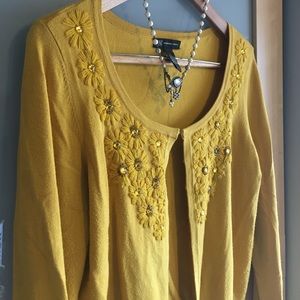 Macy's INC Mustard Yellow Embellished Cardigan