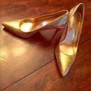 BCBG Generation metallic gold pointed toe heels