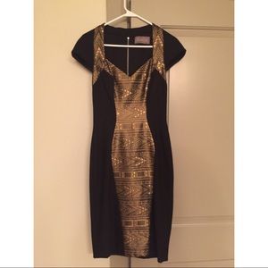 Theia Gold Bodycon Cocktail Dress