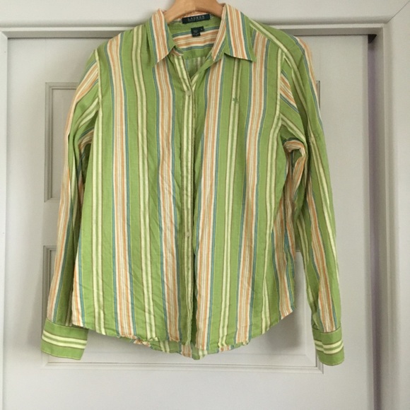 Green striped linen blouse - Picture 2 of 3