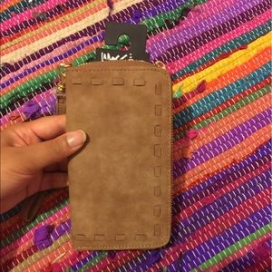 Roomy brown faux suede cute fashion wallet