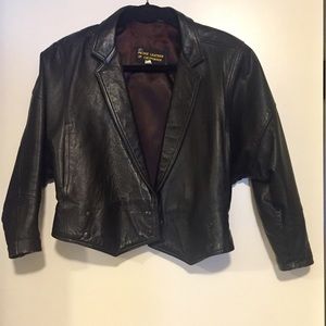 Vintage Black Cropped Leather Jacket sz XS
