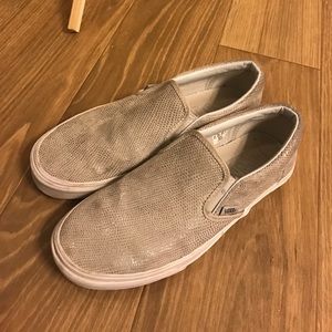 Silver metallic vans slip on