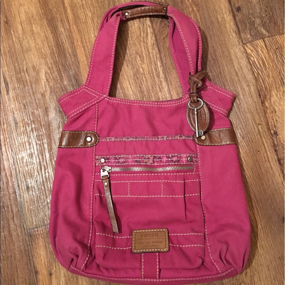 🌻sold🌻 Fossil Fuchsia Canvas Purse