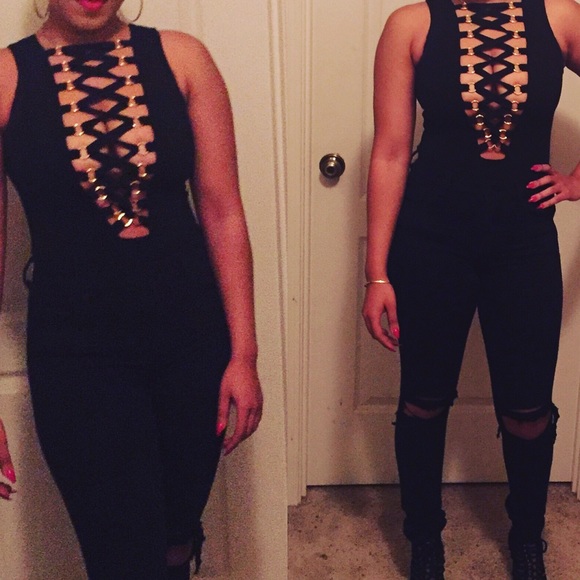 Black lace up bodysuit - Picture 1 of 6