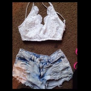 Crop top and high waisted shorts