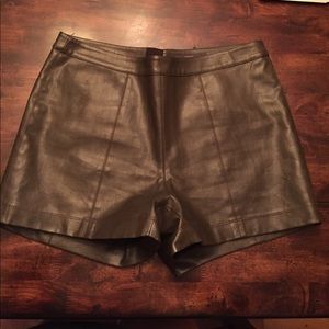 THML brown genuine leather high waited shorts