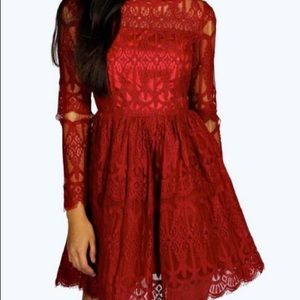 Boohoo Red Lace Dress