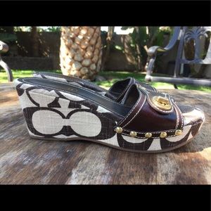 Coach canvas and leather mini wedge slides size 7.
