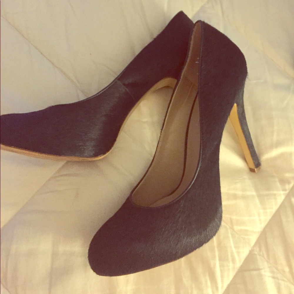 Navy blue calf hair heels