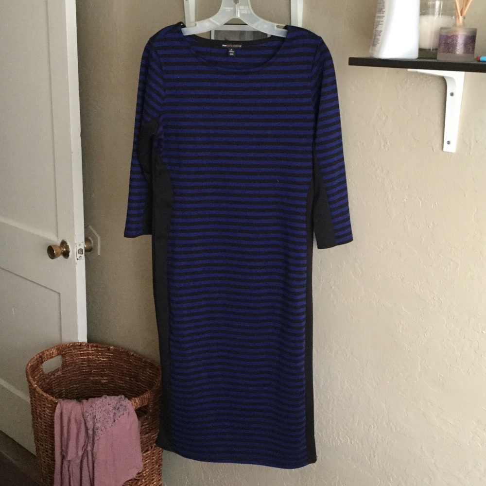 Blue and black striped bodycon dress