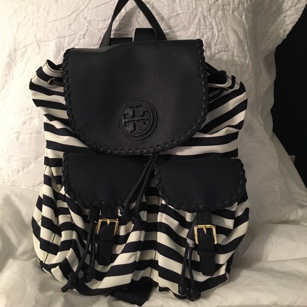 Tory Burch Marion Striped Nylon Backpack