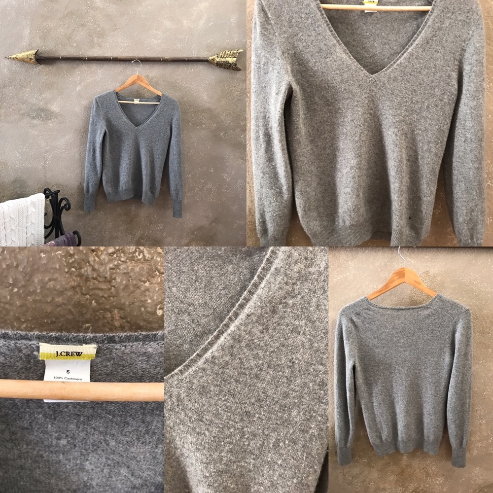 J. Crew Gray Cashmere V-neck sweater, sz S