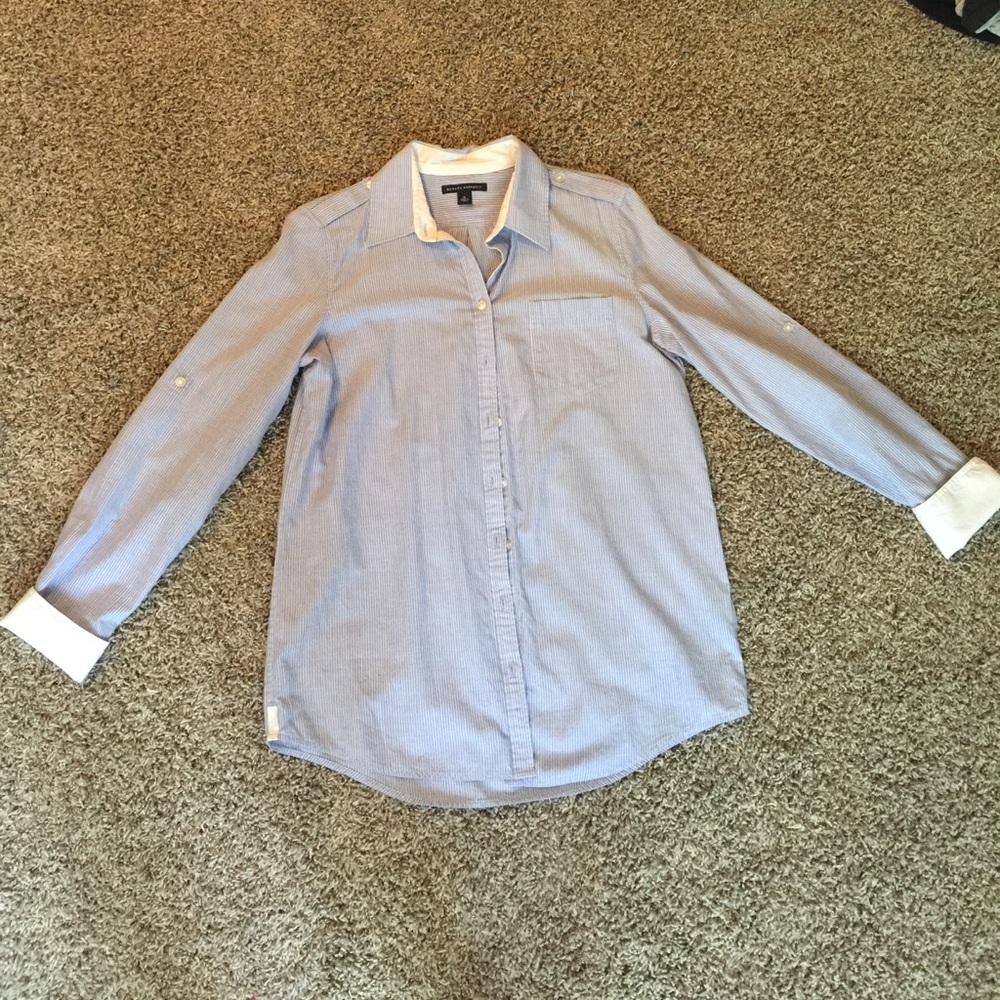Blue and white striped button down
