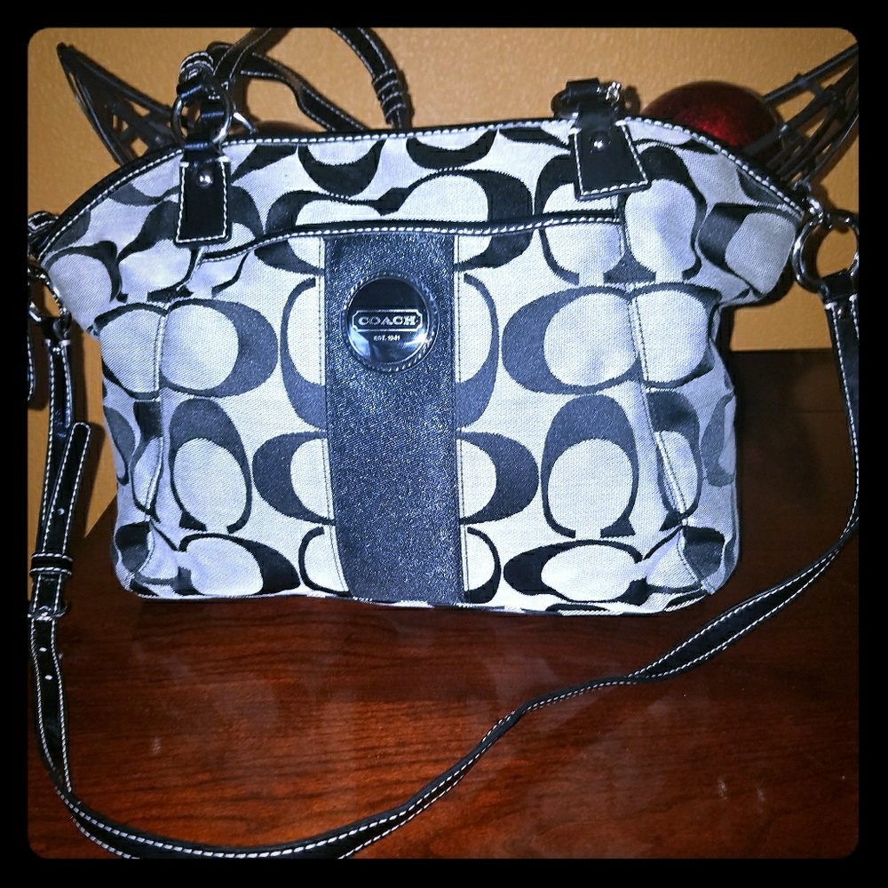 Coach monogram shoulder bag purse black gray