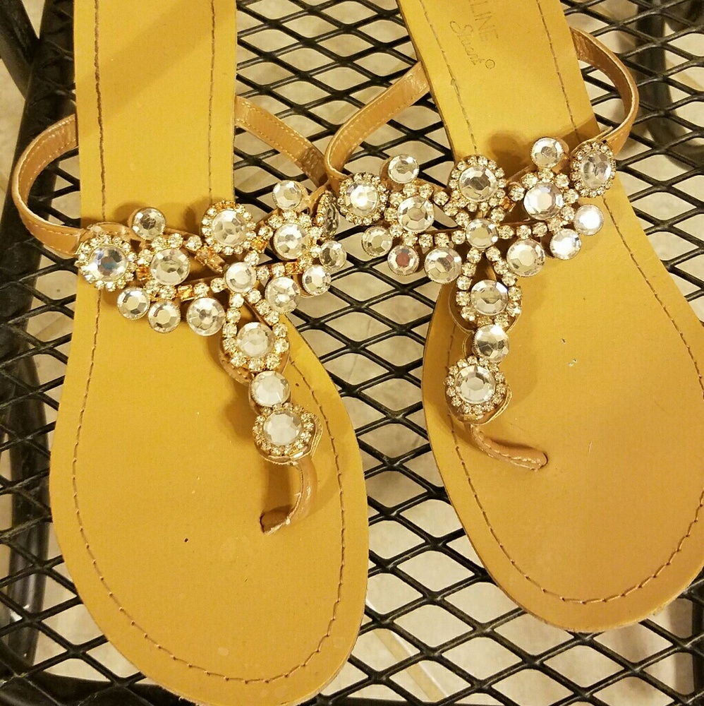 Beige sandals  with beautiful fake diamonts size 8
