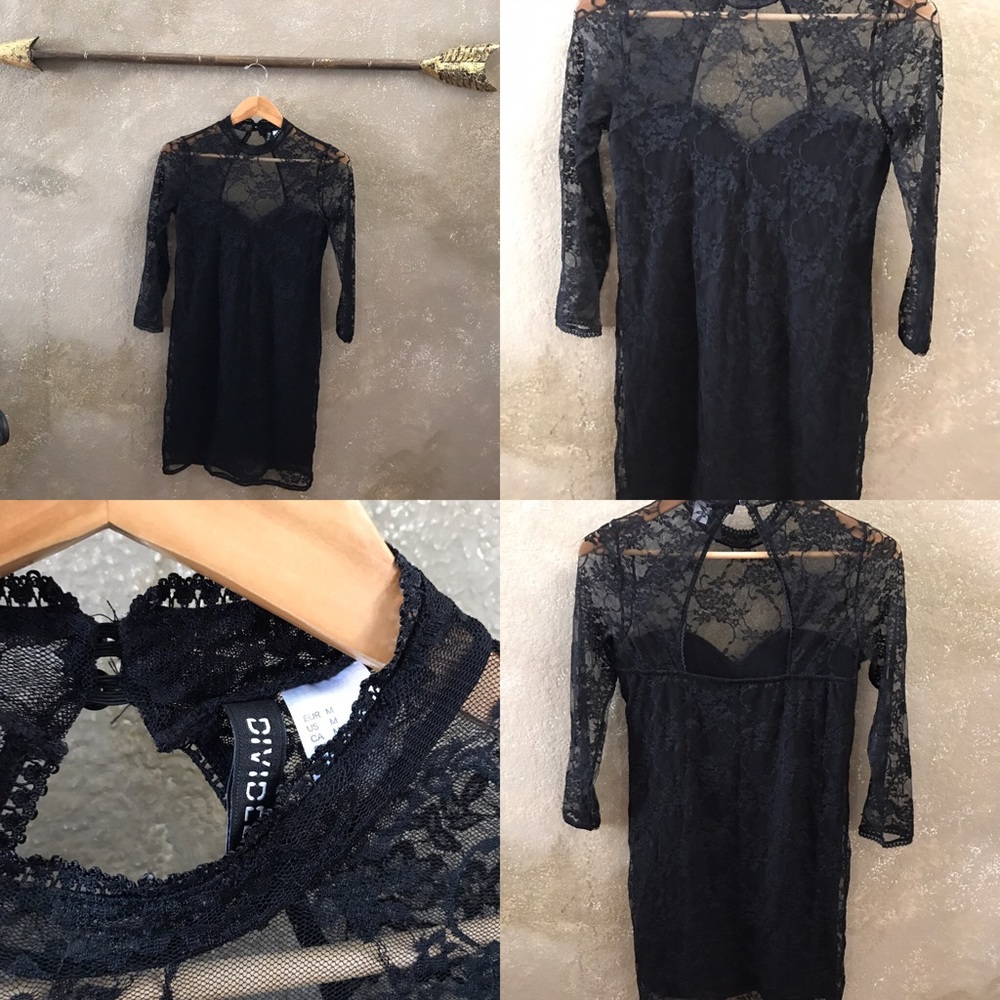 Black lace dress, high neck, sz M