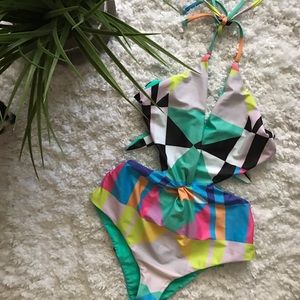 Mara Hoffman Diamond Print Cutout One Piece