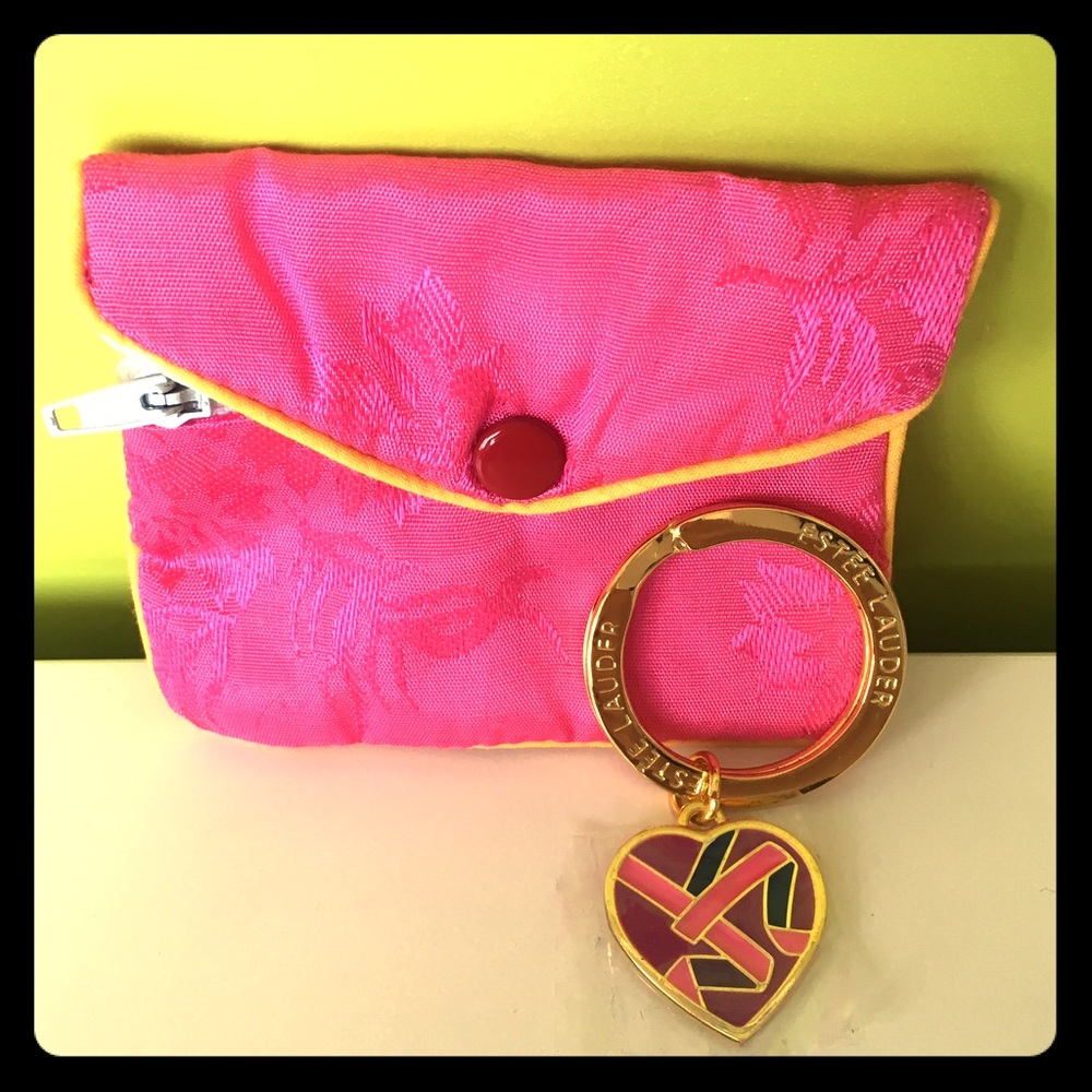 Estee Lauder Keychain & a pink coin purse