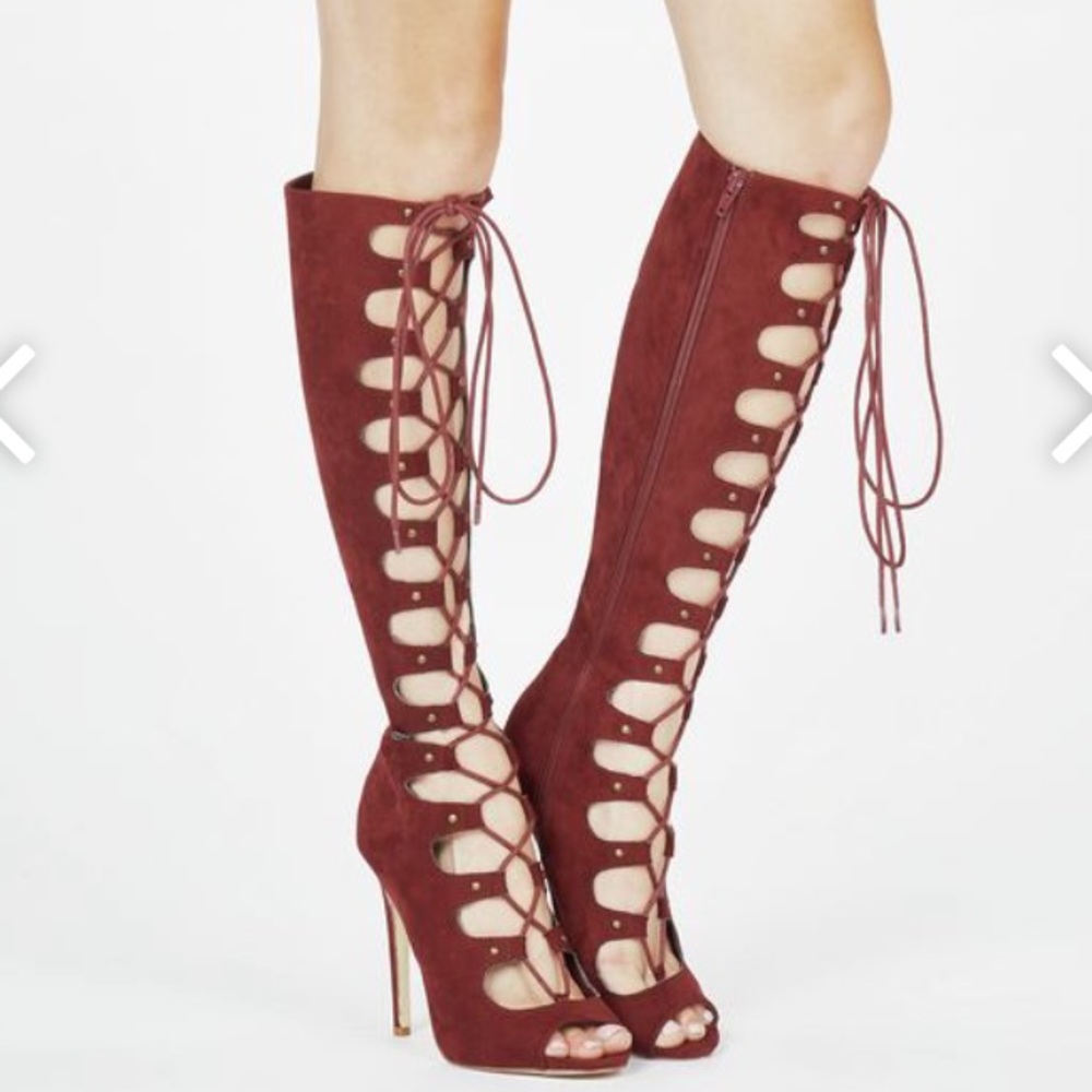 Knee High suede burgundy heels