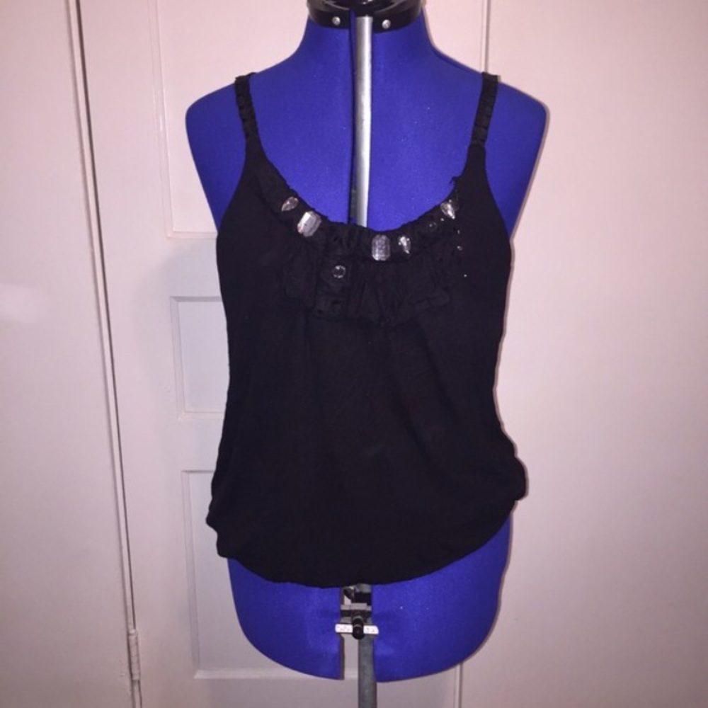 Black Laced and Rhinestone Tank Top