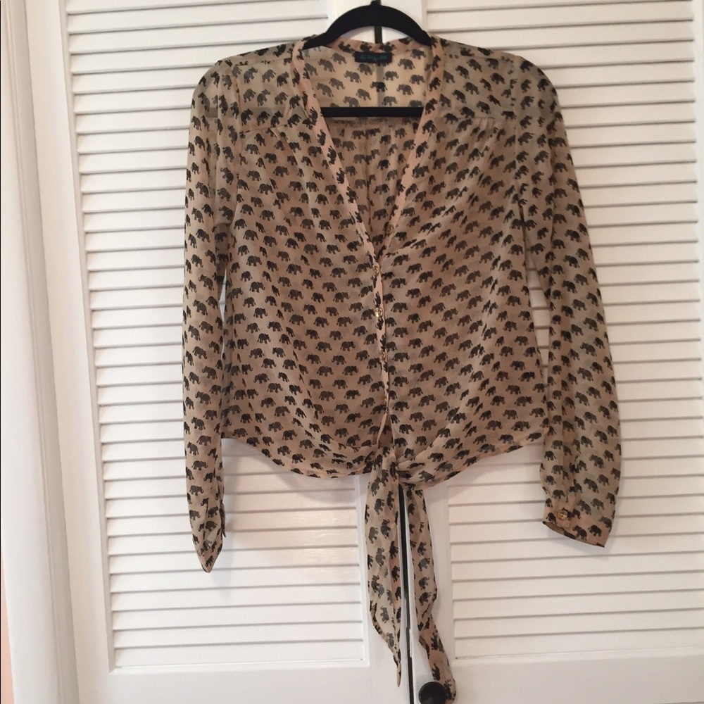 Elephant print tie front blouse