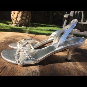 Stuart Weitzman silver bling kitten heel sandal