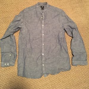 H&M men chambray Japanese no collar shirt Sz small