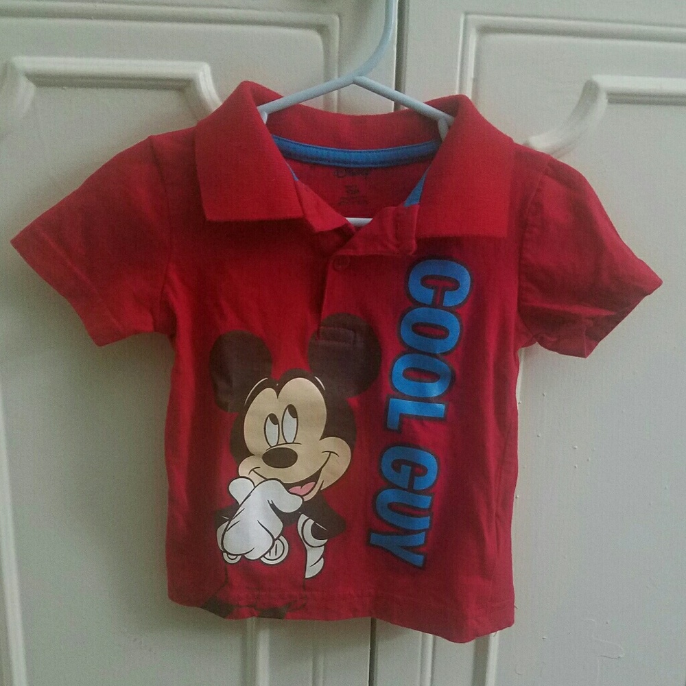 Red Collared Short Sleeve Mickey Mouse Tee