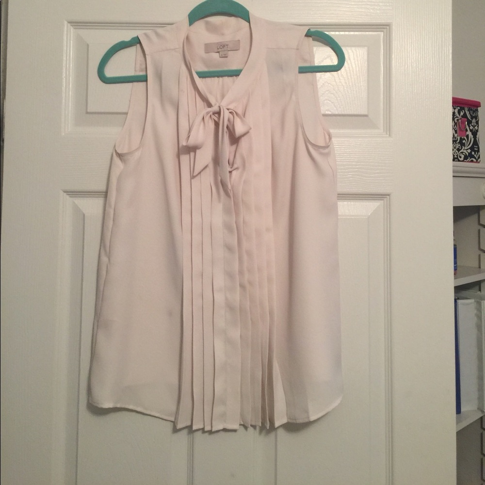 White cream front tie Loft blouse M