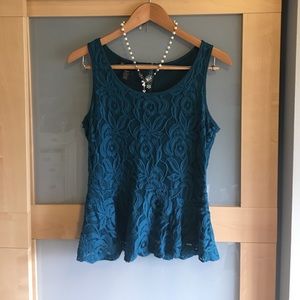 Turquoise Lace Peplum Tank Top